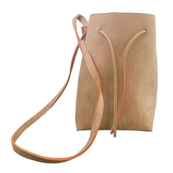 Laila GEIR NESS Suede Beige Orange Bucket Shoulder Bag With Coin Purse + Belt - Picture 9 of 13